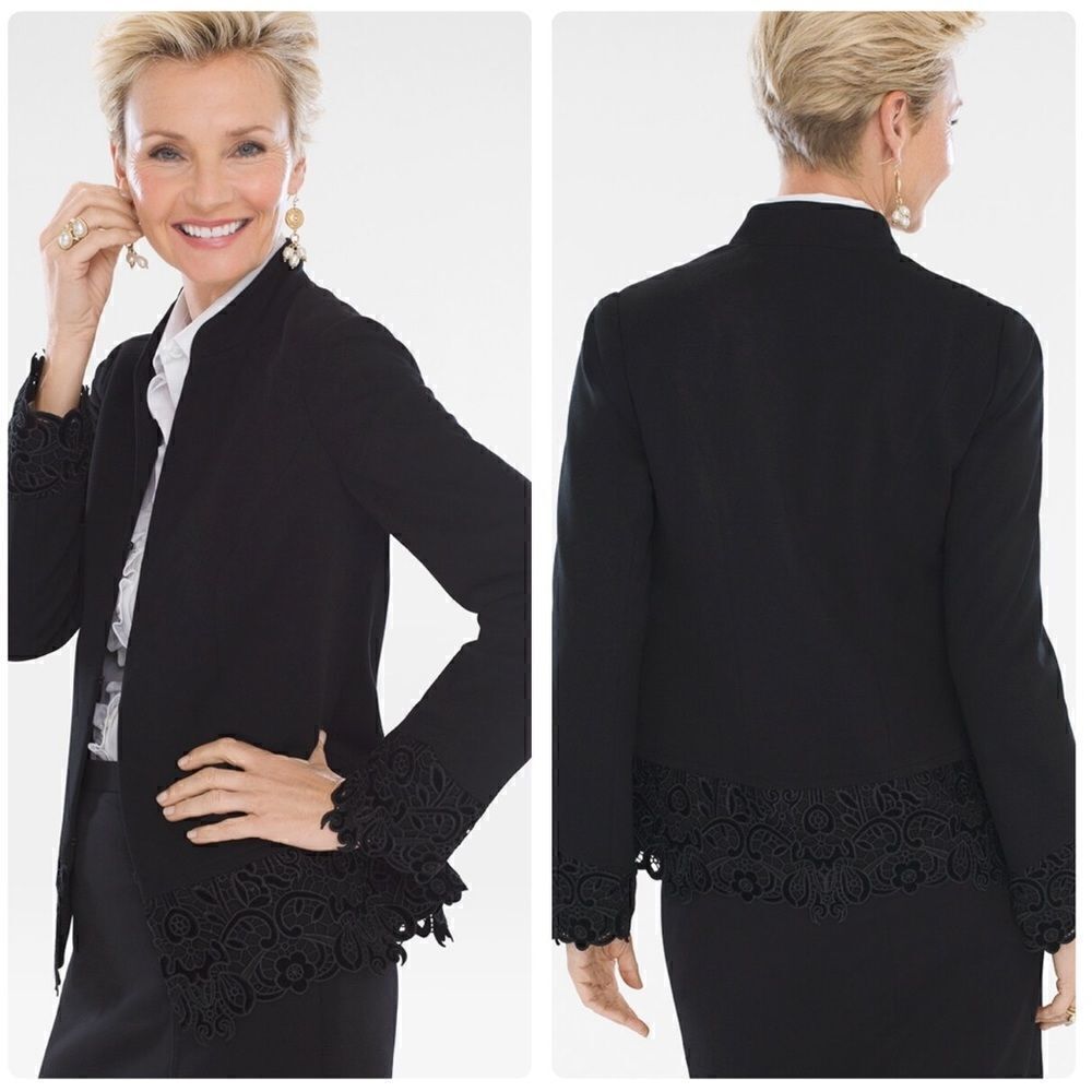 CHICO’S Lace Hem Ponte Jacket Size 0 (4)